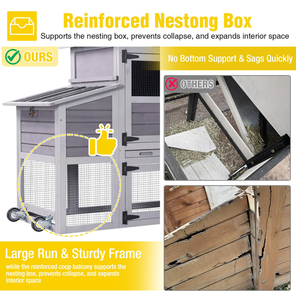 Aivituvin 80in Chicken Coop Mobile Hen House Outdoor Wooden Poultry Cage with Wheels Nesting Box Run