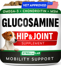 Load image into Gallery viewer, Glucosamine Treats for Dogs - Joint Supplement w/Omega-3 Fish Oil - Chondroitin, MSM - Advanced Mobility Chews - Joint Pain Relief - Hip & Joint Care - Chicken Flavor - 120 Ct - Made in USA
