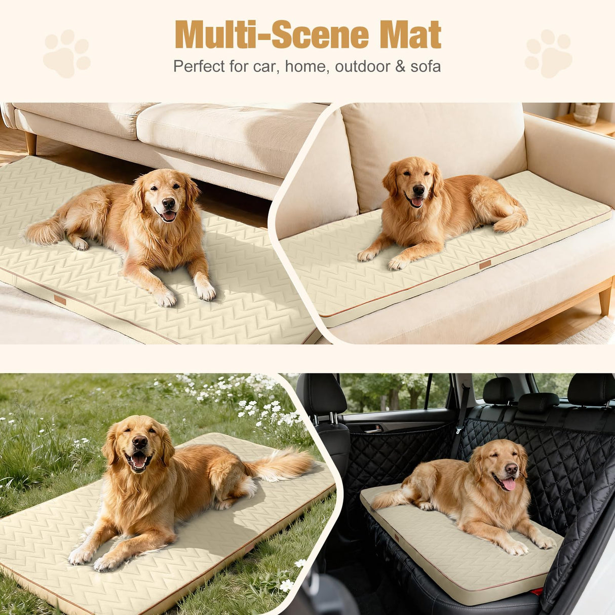 Lekereise Soft Dog Car Mat for Hard Bottom Seat Extender 55.1 x 26.8 inch- Waterproof Washable Dog Car Mat, Orthopedic Egg-Crate Foam Pet Bed, Fits Most Hard Bottom Dog Car Beds/SUVs/Trucks-Beige