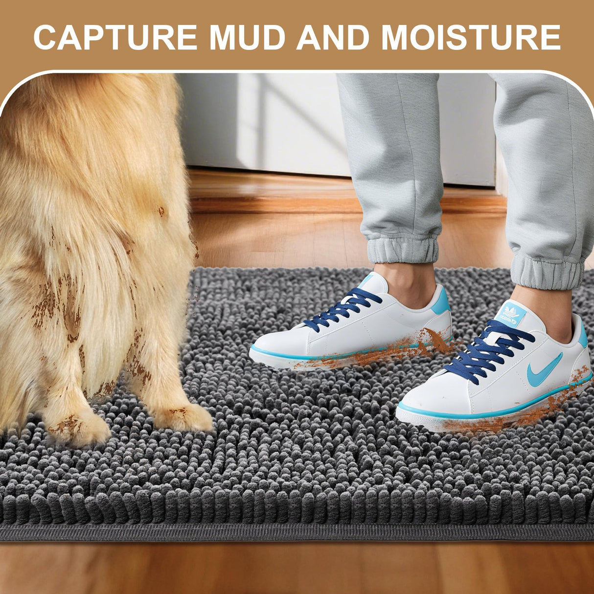 Amyracel Absorbent Dog Door Mat for Muddy Paws, 72" x 36" Non Slip Washable Door Mat Indoor Entrance, Quick Dry Chenille Pet Entry Rugs for Entryway Indoor, Grey