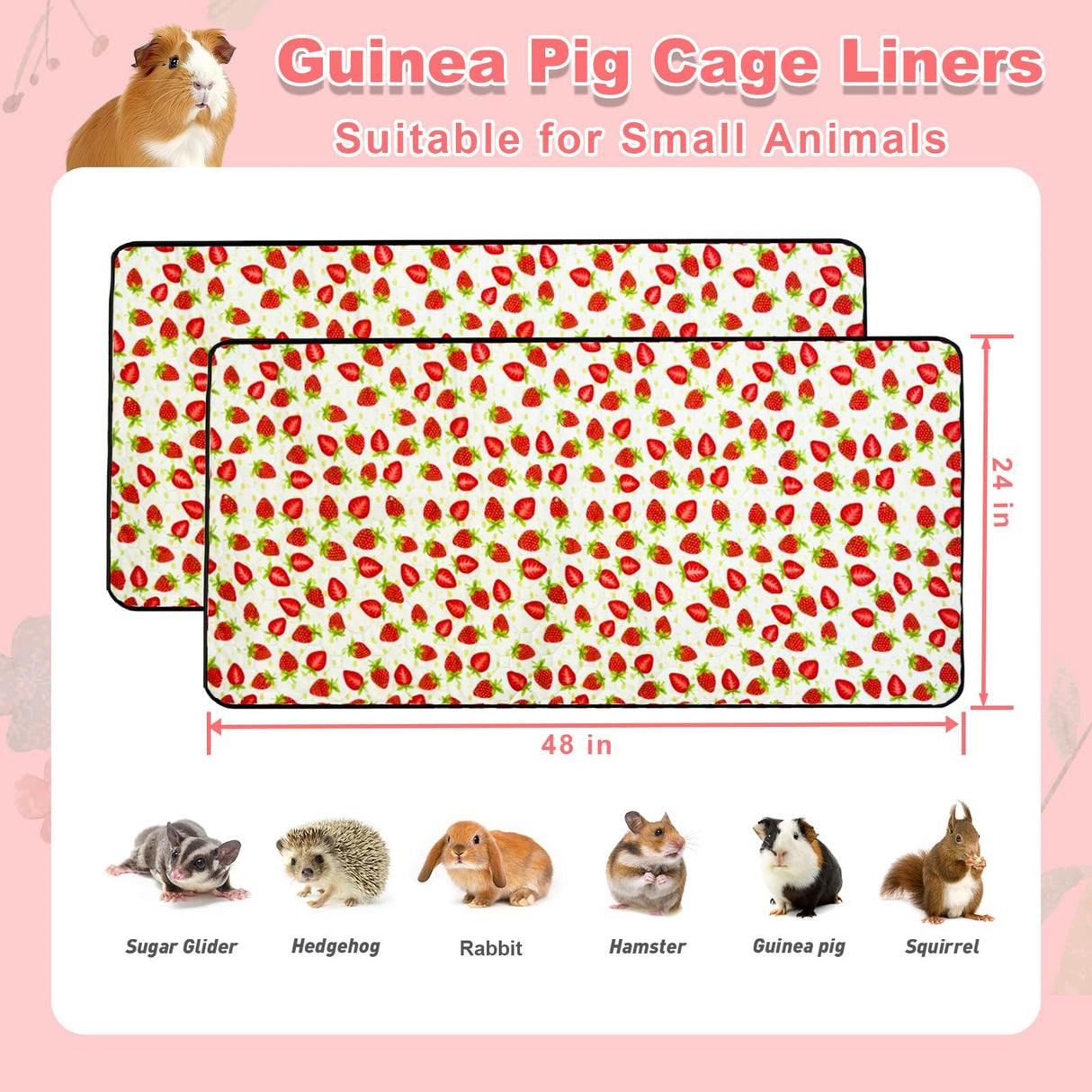 LWYMX 2 Pack Guinea Pig Cage Liners, Waterproof Reusable Guinea Pig Cage Liners,Waterproof Super Absorbent Pee Pads for Small Animals,24x48 inch 2pack