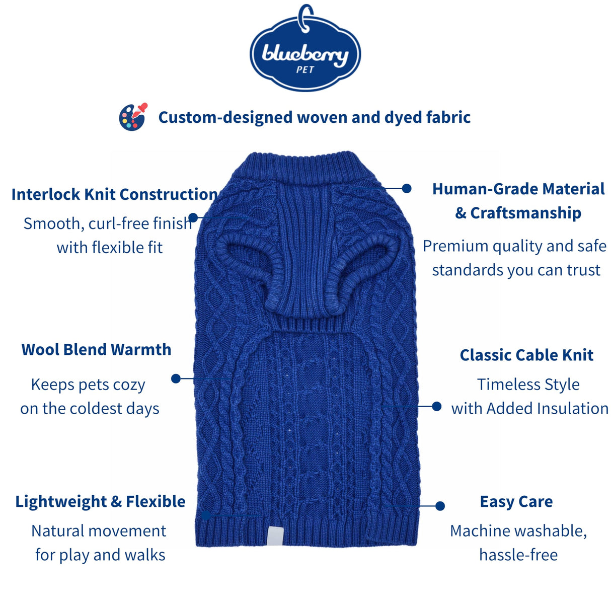 Blueberry Pet Dog Sweater in Alaskan Blue - Award Winning Medium Dog Clothes for Small Dogs, Classic No-Sleeve Wool Blend, 14" Back Length, 18"-22" Chest Girth, Cozy & Warm, Machine-Washable