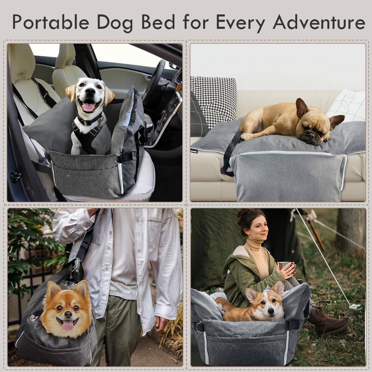 LELEFIDO Dog Car Seat for Small/Medium Dogs Under 40 lbs - Elevated Pet Seat with Safety Belt, Non-Slip Base, and Storage Pockets for Car Travel (Gray, 30 x 20.5 inch)