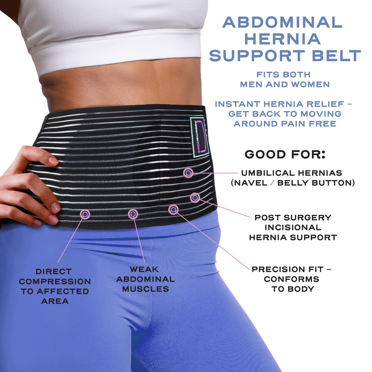 Abdomencare Umbilical Hernia Belt for Men and Women | Abdominal Hernia Belt for Women & Men with 2 unique compression pads | Belly Button Umbilical Hernia Belts for Men | L/XL