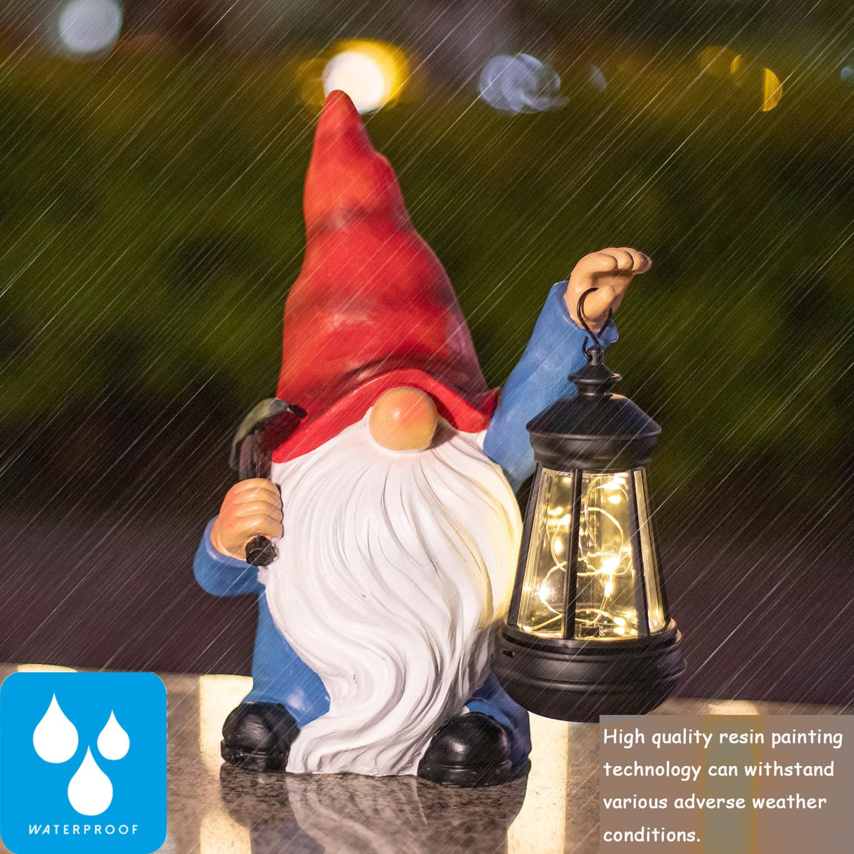 halp·ssfm Garden Gnome Statue Solar Light Outdoor Decorations Figurine with Lantern Led Shovel Sculpture Lawn Patio Yard Porch Outside Christmas Housewarming Gifts for Women Mom Grandma