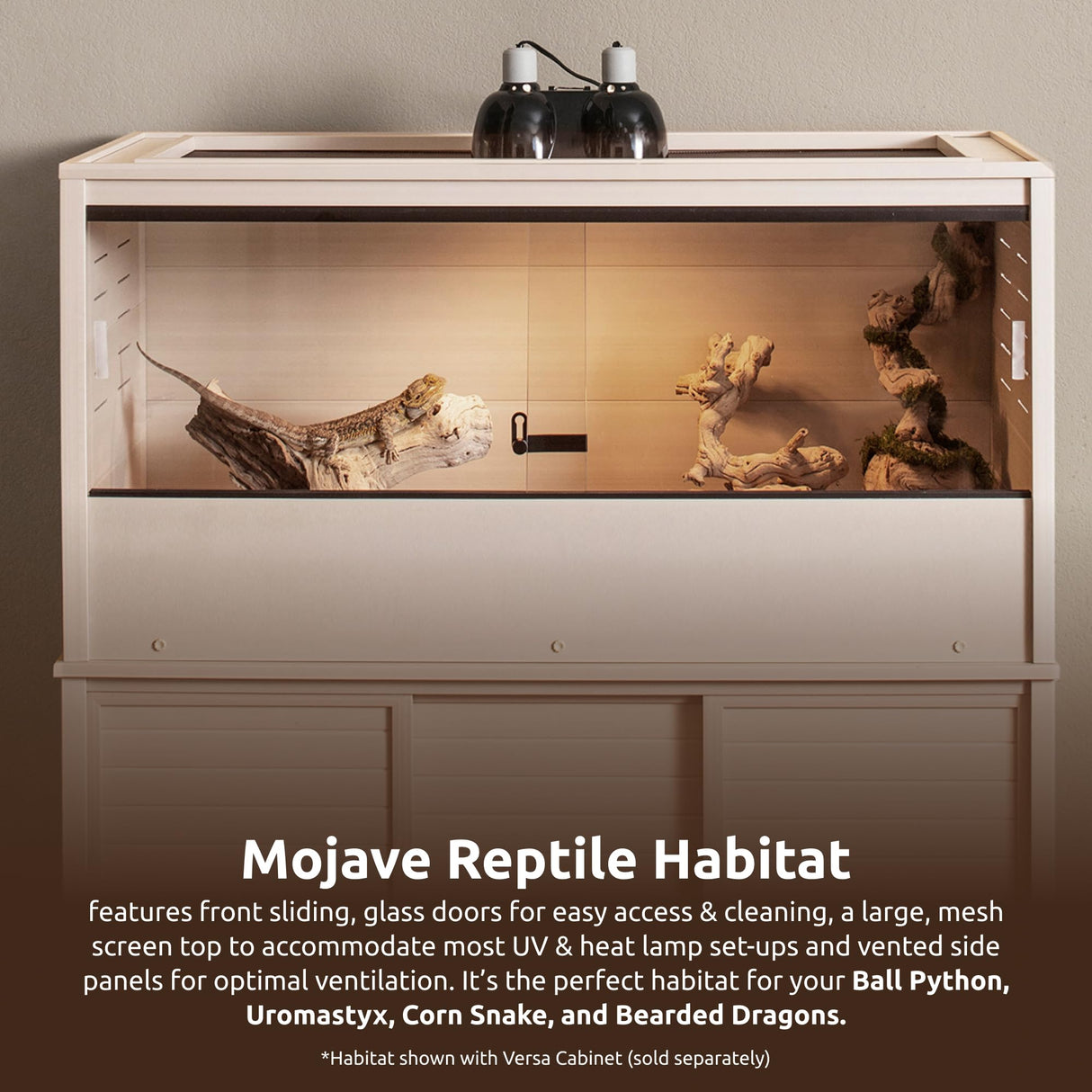 New Age Pet ECOFLEX 48" Wide Large Reptile Habitat, Mojave Lounge for Snakes, Tortoises & Lizards in Maple, Black & Grey, Easy Assembly, Sliding Glass Doors & Mesh Top