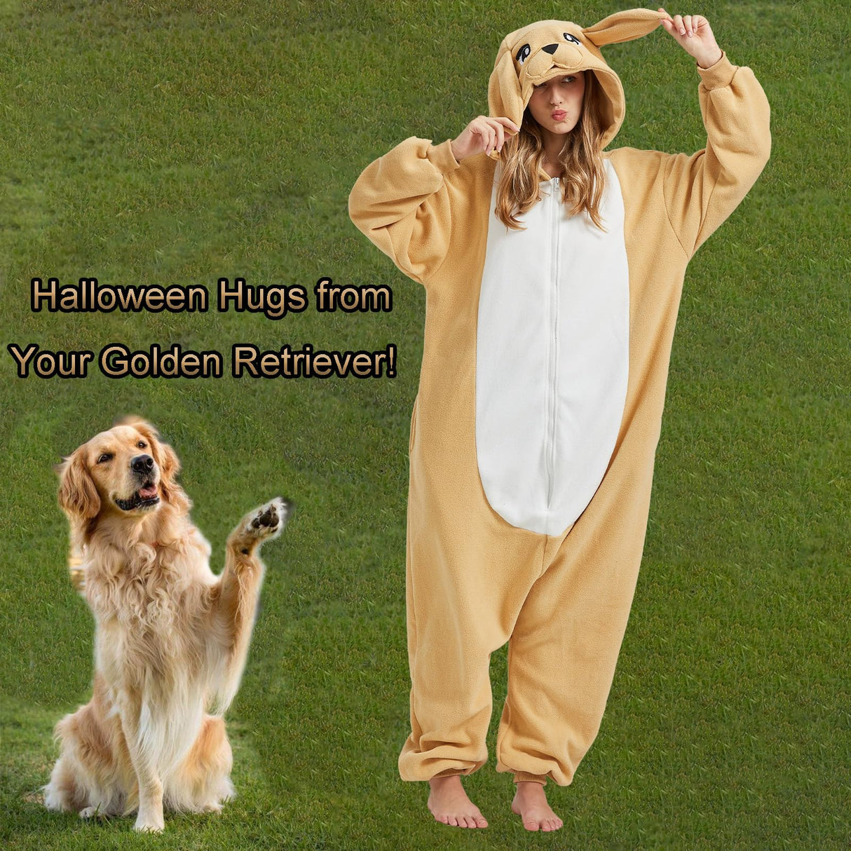 BETIFUHOM Golden Retriever Dog Onesie Pajamas Halloween Costume Unisex Cartoon Dog Animal Christmas Cosplay