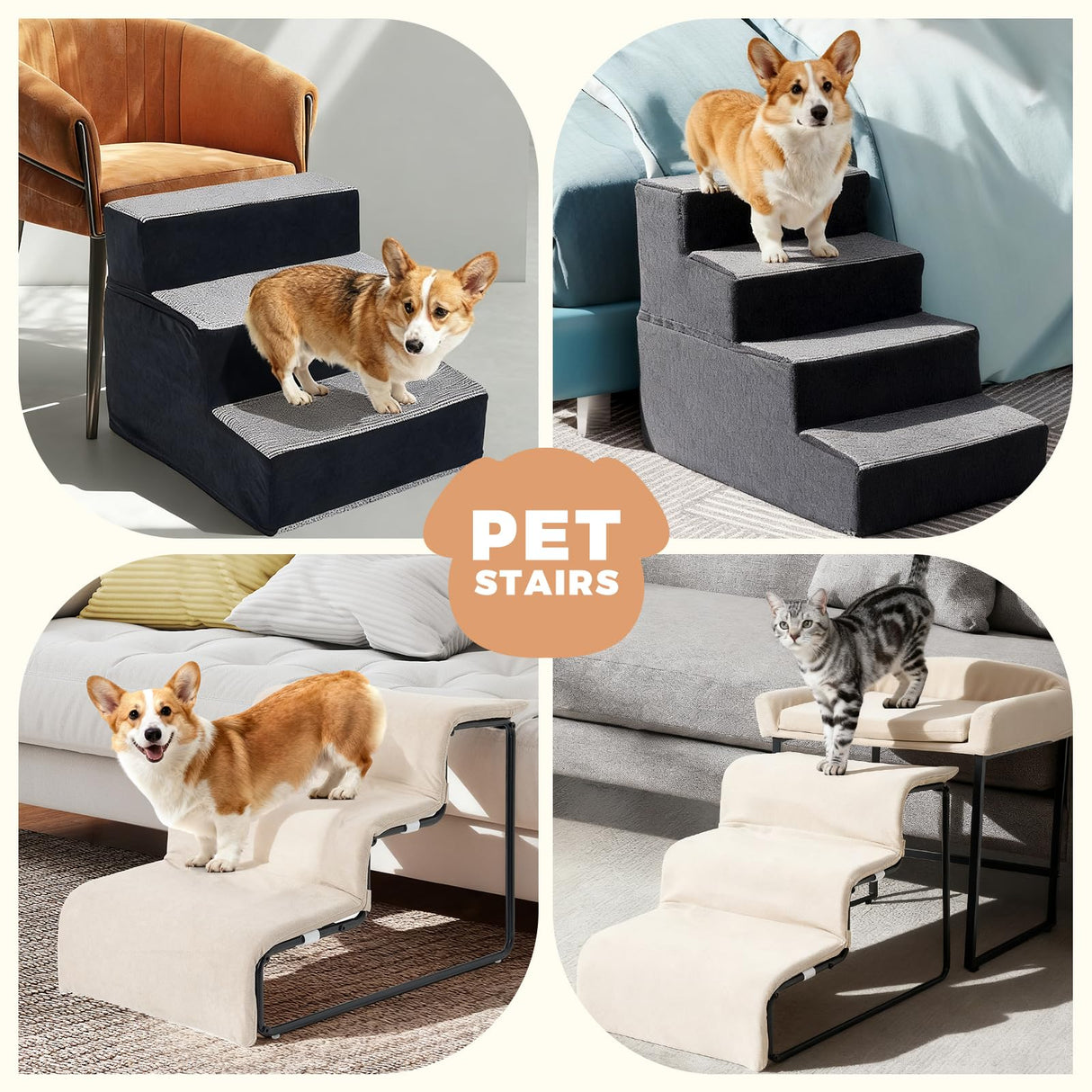 VERASCOT Dog Stairs for Small Dogs and Cats 18.5" H 4-Step Dog Steps for High Bed Couch and Sofa High-Density Foam Pet Stairs with Supporting Board Pet Steps with Non-Slip Bottom Washable Cover