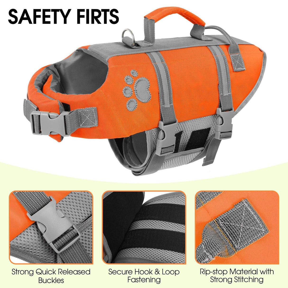 Queenmore Large Dog Life Vest for Swimming, XL Dog Life Jacket, Large Breeds Life Vest for Swimming, Lightweight Pet Lifesaver for Boating with Rescue Handle, Pet Floating Vest for Water Pool