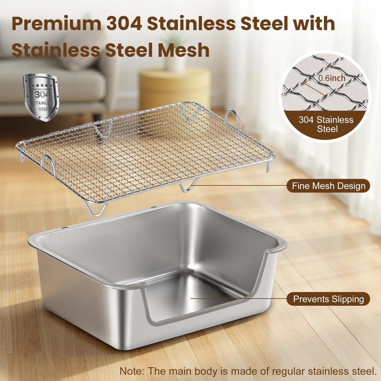 Aothey Rabbit Litter Box, Extra Large Bunny Litter Box with 304 Stainless Steel Sifting Tray & Hooks, Rabbit Litter Box, Easy to Clean and Odor Control (17.7" × 13.8" × 5.9")