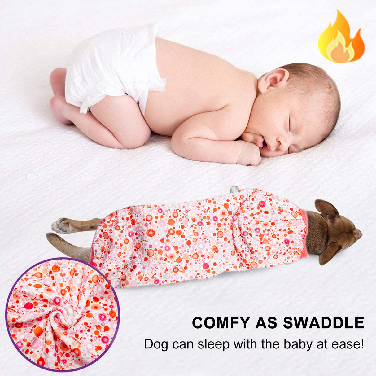 LovinPet Warm Dog Sweater, Flannel Sweater for Large Dogs, Warm Winter Clothes with Front Sleeves, Soft Onesie Pajamas for Short-Hair Breeds, Small Dots Light Pink Prints, L