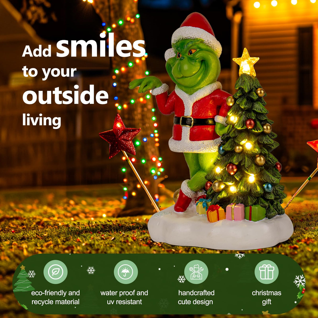 YDKOJGW Solar Garden Outdoor Statues with Christmas Tree and LED Lights,Lawn Christmas Decorations Statues for Patio,Balcony,Yard Ornament,Unique Housewarming, Birthday Gifts for Mom Grandma