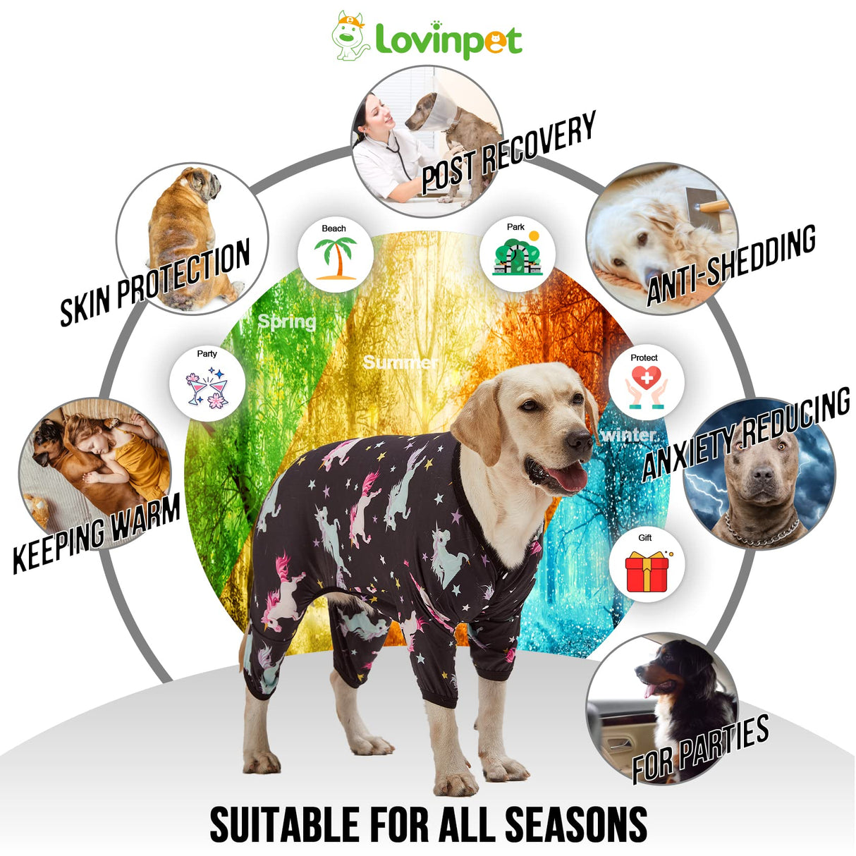 LovinPet Dog Clothes - Pajamas for Dogs XL, Post-Surgical Recovery for Big Dogs, Lightweight Pullover Dog Clothes, Full Coverage Cane Corso Pajamas, Wild Horses Galloping Print/XL