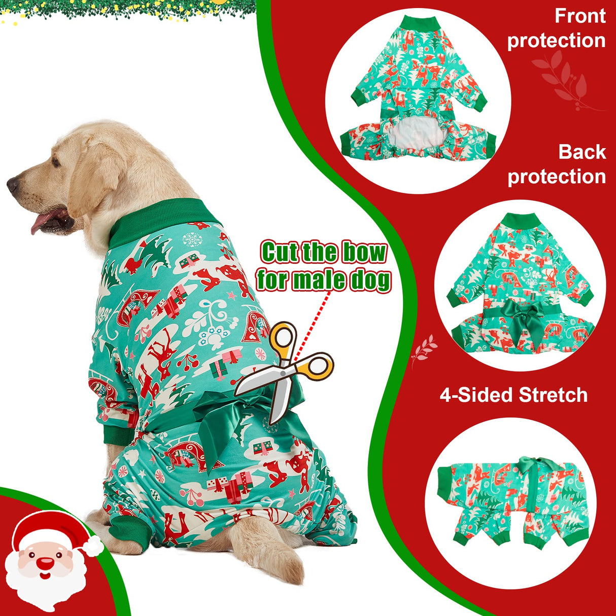 LovinPet Large Dog Christmas Pajamas for Dogs - Shirts for Big Dogs Xmas Holiday Costume Lightweight Pullover, Christmas Critters Aqua Prints Large Dog Pjs, Pitbull Dog Onesie, Pitbull Onesie, 2XL
