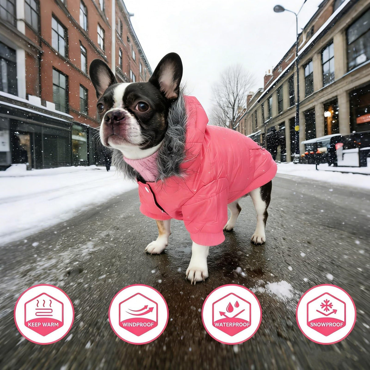 NAMSAN Dog Coats for Small Medium Dogs, Winter Jacket for Puppy Female, Windproof Snowproof Dog Warm Coat with Leash Hole, Pink L