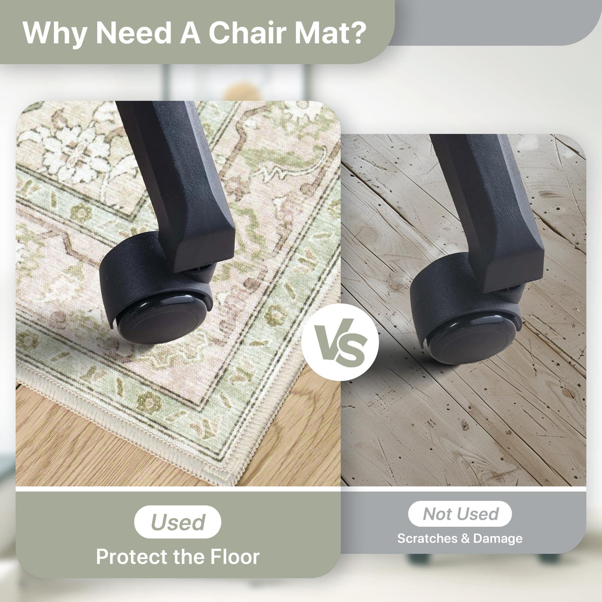 48"x60" Office Chair Mat for Hardwood Tile Floor, Under Desk Carpet Protector for Rolling Computer Chair Mat, Machine Washable Area Rug, Anti-Slip 1/5" Thick Low Pile Thin Vinyl Floor Mat, Mint