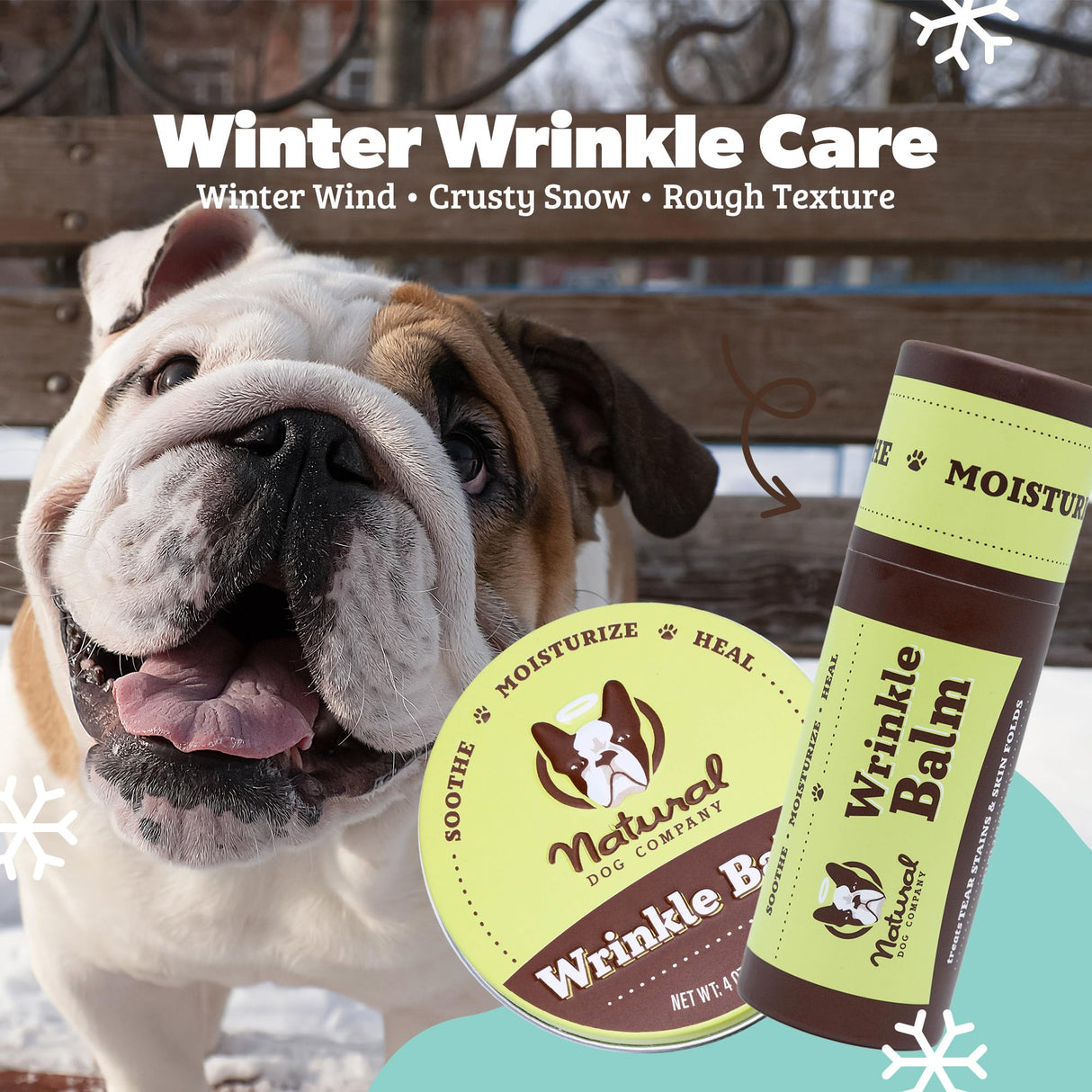 Natural Dog Company Wrinkle Balm for Dogs – Dog Wrinkle Balm for Skin Folds, Facial Creases & Wrinkles, Lick-Safe Wrinkle Cream for Bulldogs, Pugs & Bully Breeds, Daily Winter Skin Care, 4 oz Tin