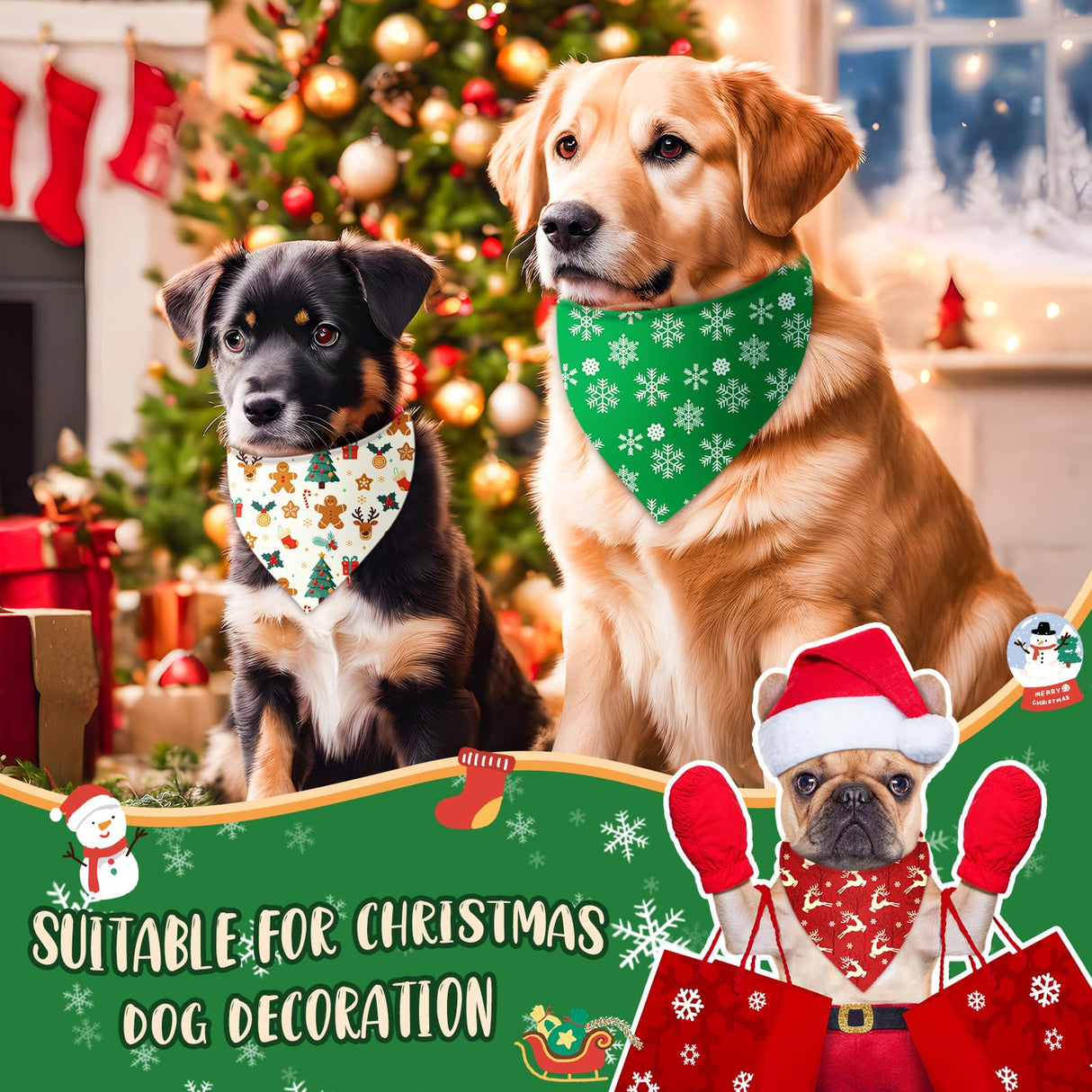 Chunful 120 Pcs Christmas Bandanas for Dogs Xmas Bandanas Bulk with Santa Snowflake Candy Cane Patterns Soft Bibs Adjustable Triangle Doggie Scarf for Small Medium Large Pet 25.6 x 17.7 x 17.7 Inch