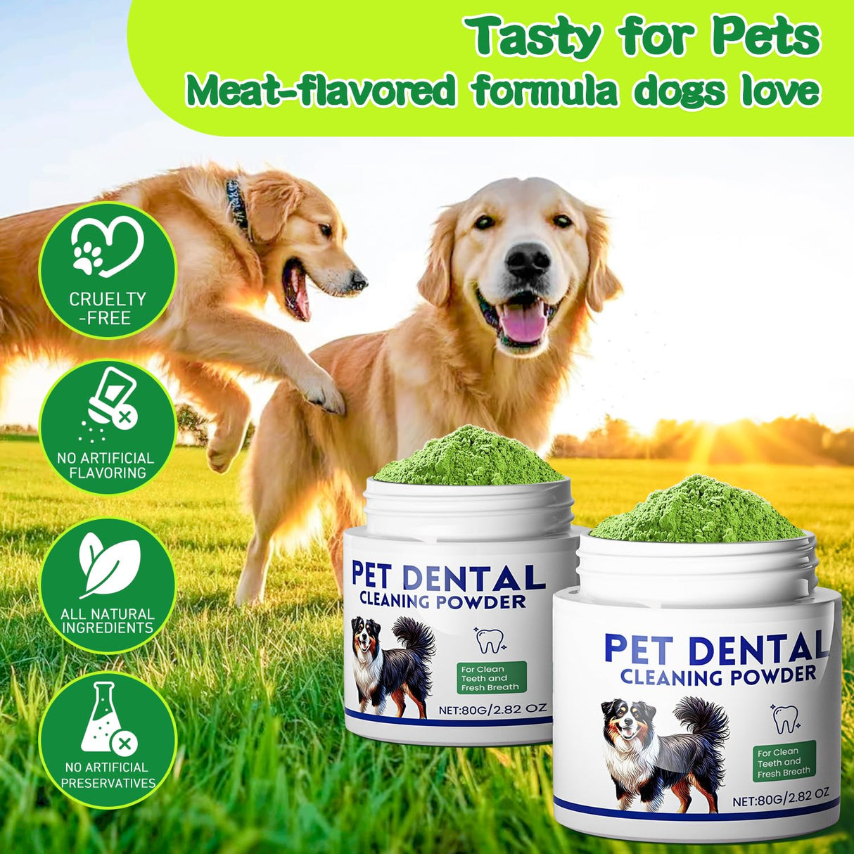 Dog Dental Powder, Dog Teeth Cleaning Powder, Targets Tartar & Reduces Plaque & Bad Breath - Teeth Cleaning Made Easy Eliminate - Meat-Flavored Formulated