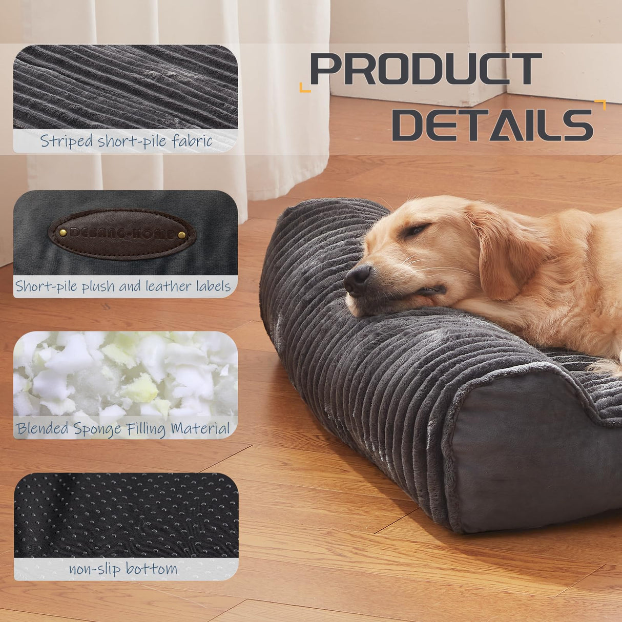 DEBANG HOME Dog Beds for Medium,Large Dogs Breeds,Sofa Dog Bed with Pillow for Crate Kennel, Super Soft Pet Bed for Support Bolster, Comfortable Pet Couch Bed & Non-Slip Bottom
