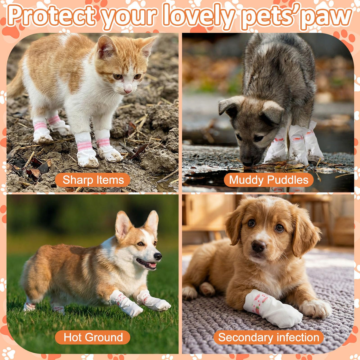 Novabright 100 Pcs Disposable Dog Booties with 3/5 Roll Protectors Bandage for Paw Protection Dog Feet Covers Pet Shoes for Pets Paw Wound Recovery for Medium Large Pets (S)