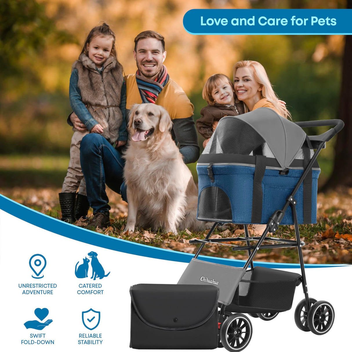 2-in-1 Foldable Pet Stroller with Canopy, 4 Wheels Pet Strolling Cart for Small/Medium Dogs and Cats with Removable Carrier,Breathable Mesh,Mom Tote Bag,Cup Holders,Easy Assembly,Grey+ Green