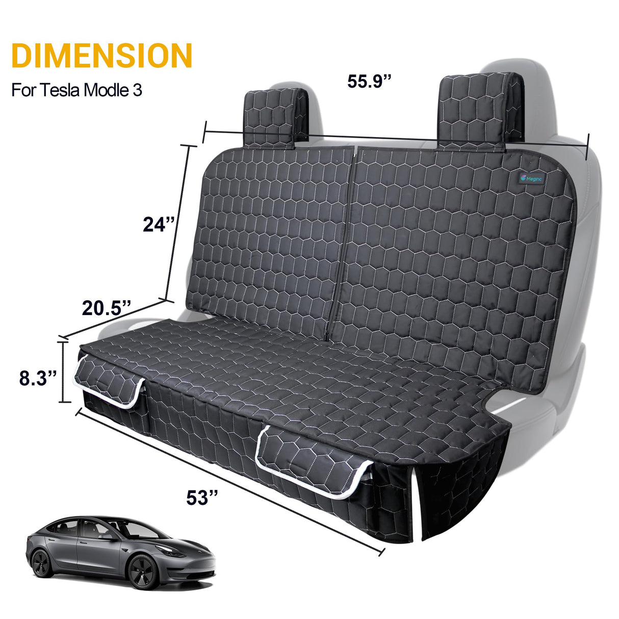 Meginc Dog Car Seat Covers for Tesla Model 3,100% Waterproof Back Seat Cover for Cars Armrest Compatible Nonslip Car Rear Seat Protector for Dogs & Kids, Easy Clean Tesla Model 3 Accessories