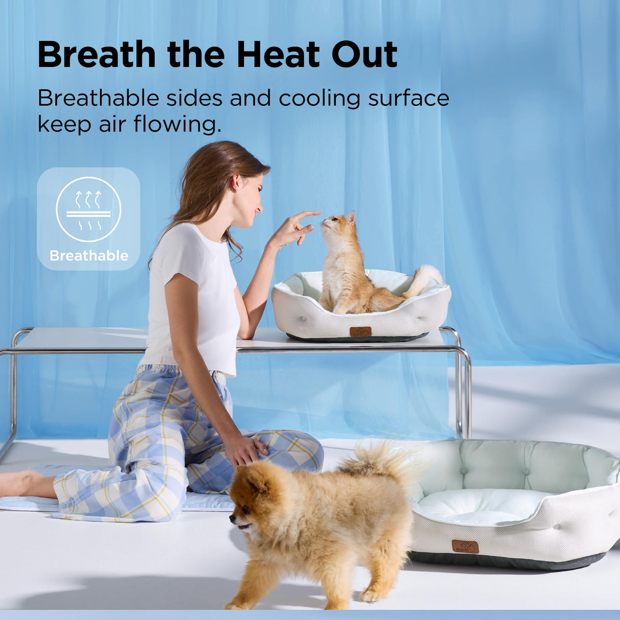 Bedsure Cooling Dog Beds for Small Dogs - Round Medium Cat Beds for Indoor Cats, Washable Pet Bed for Puppy and Kitten with Slip-Resistant Bottom, 25 Inches, Blue