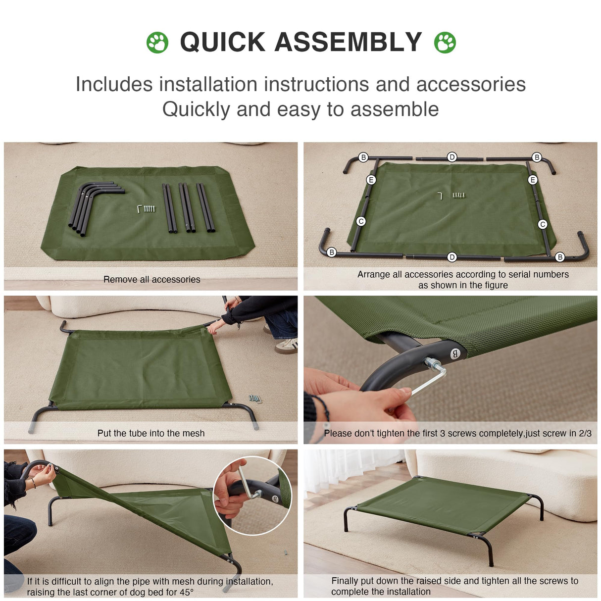 Love's cabin Elevated Cooling Dog Bed for Large Dogs, Portable Indoor & Outdoor Raised Pet Dog Cat Cot, Durable Summer Frame with Breathable Mesh, Olive Green, 48 inches
