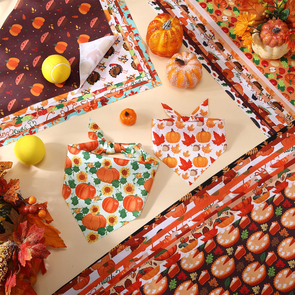 Huhumy 100 Pcs Thanksgiving Fall Dog Bandanas Bulk 3 Sizes Dog Washable Bandana Adjustable Washable Autumn Scarf for Thanksgiving Holiday Small Medium Large Pet Supplies