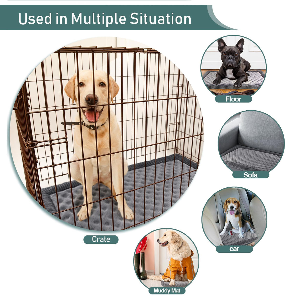 Large Dog Crate Pad 36 inch Gray Memory Foam Dog Kennel Bed Soft Flannel Washable Anti Slip Puppy Sleeping Mat,Grey