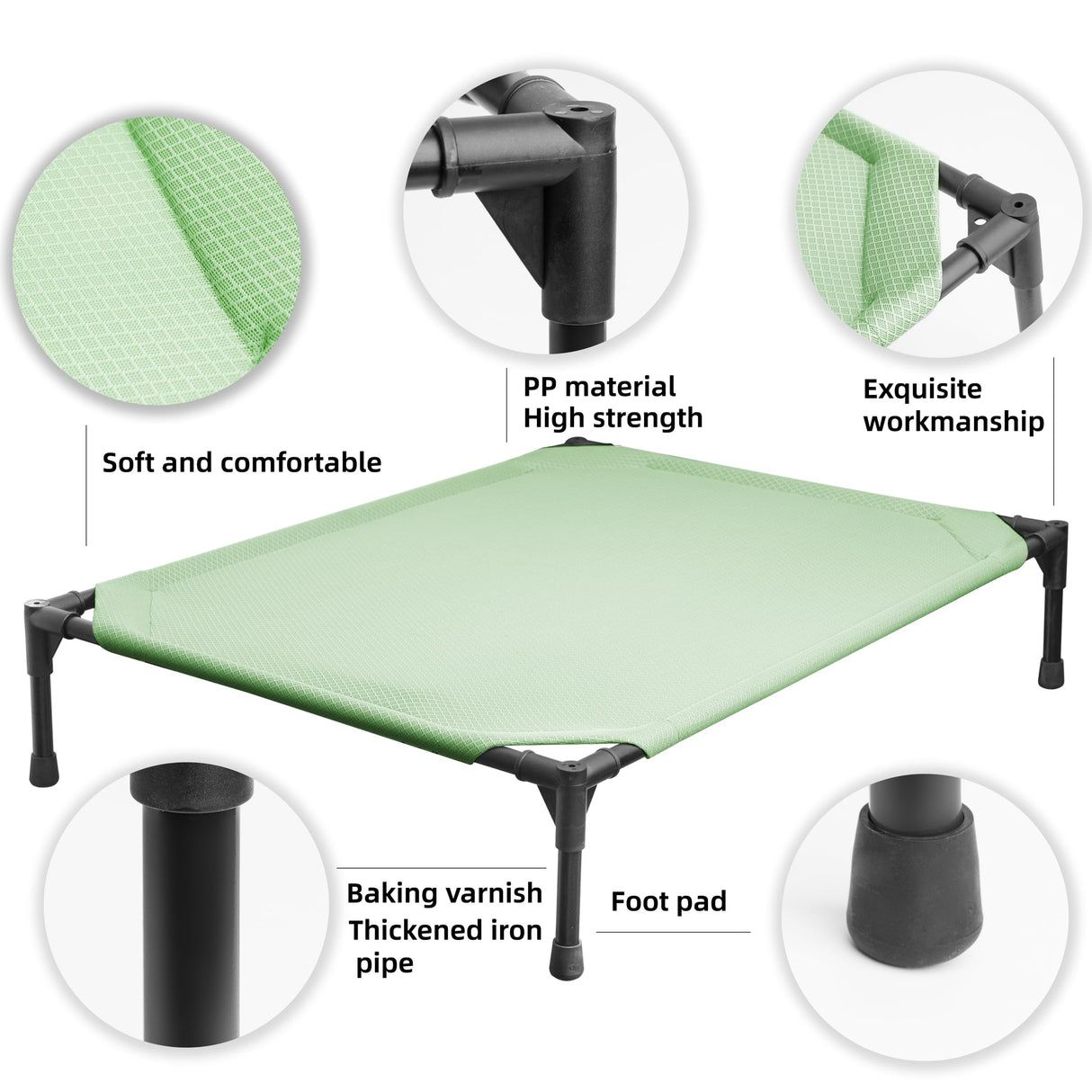 Soft Mesh Elevated Pet Bed for Large Medium Dogs Outdoor Resting Cot with Water-Resistant, Air-Permeable, Cooling and Anti-Skid Portable Dog Bed, Up to 120 lbs, 43.2" L x 31" W x 7.5" H, Green