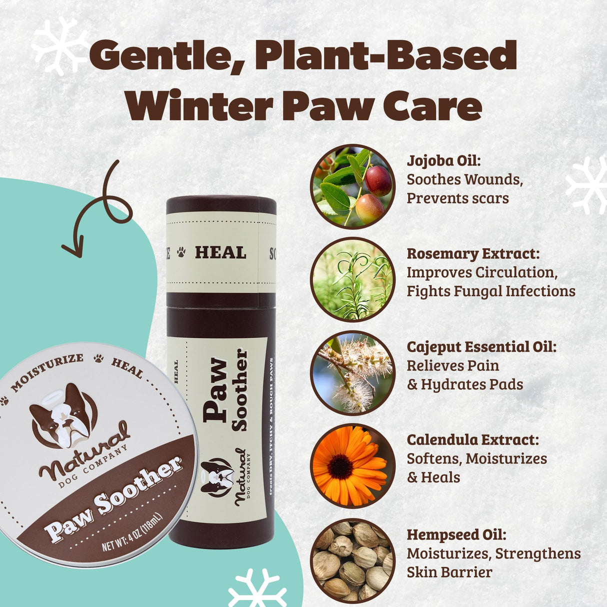 Natural Dog Company Paw Soother Balm & Wax - Dog Paw Balm & Moisturizer for Dry, Cracked Paw Pads, Helps Moisturize & Condition Winter-Worn Paws, Coconut Oil & Calendula, Daily Paw Care, 2 oz Stick