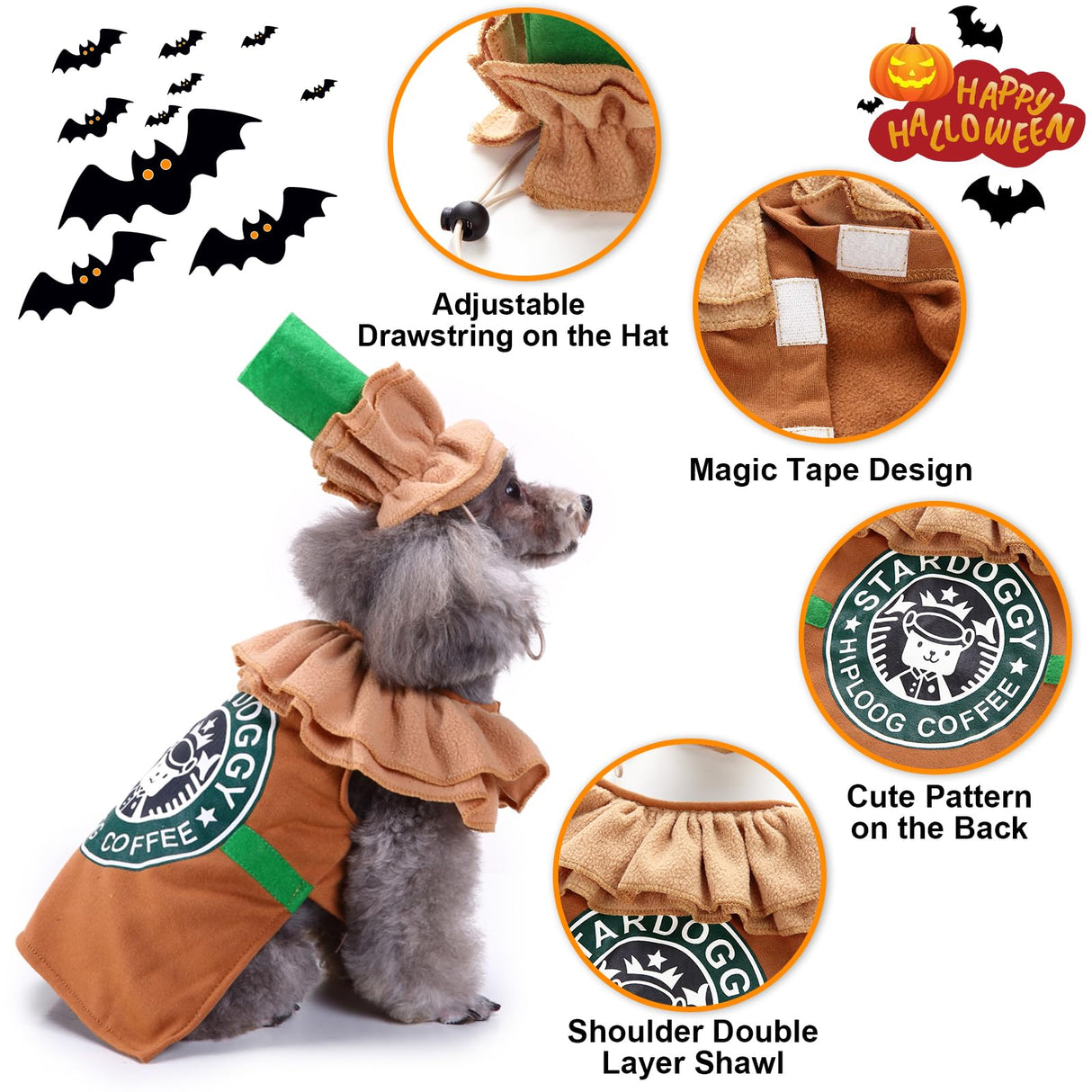 Latte Specialty Dog Costume - Coffee Shop Dog Cosplay Halloween Costumes, Puppy Christmas Party Attire for Medium Small Dogs Cats Pet Outfit Apparel Birthday Party Photo Props Dress up Accessories