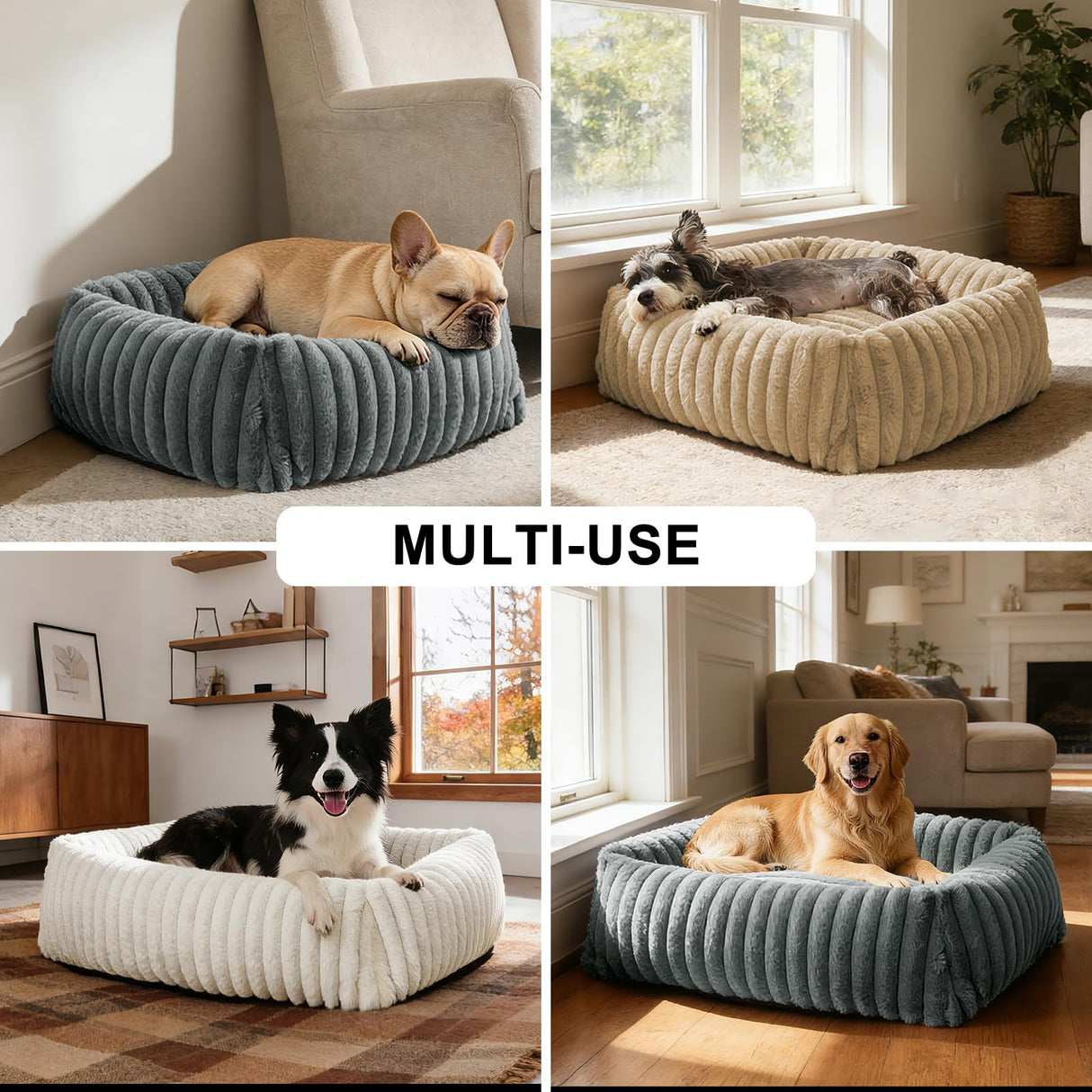 FURTIME Dog Bed Medium Size Dog, Washable Orthopedic Pet Bed with Removable Cover, Rectangle Soft Calming Sleeping Puppy Bed Durable Pet Cuddler with Anti-Slip Bottom, Cream, M Plus (30"x24"x8")
