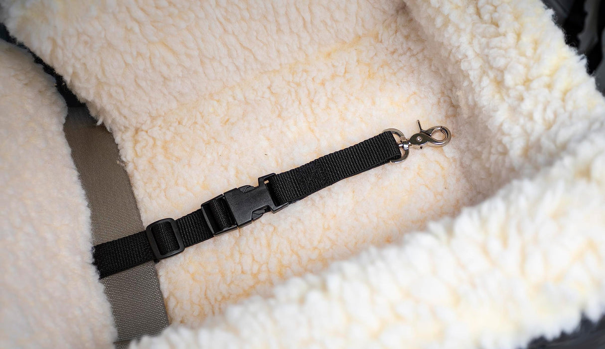 Snoozer Dog Car Seat with Storage Tray: Lookout II Dog Booster Car Seat for Pets up to 25lbs, Helps Alleviate Travel Sickness & Fear for Dogs, Removable Washable Cover – Denim Diamond, Size Medium