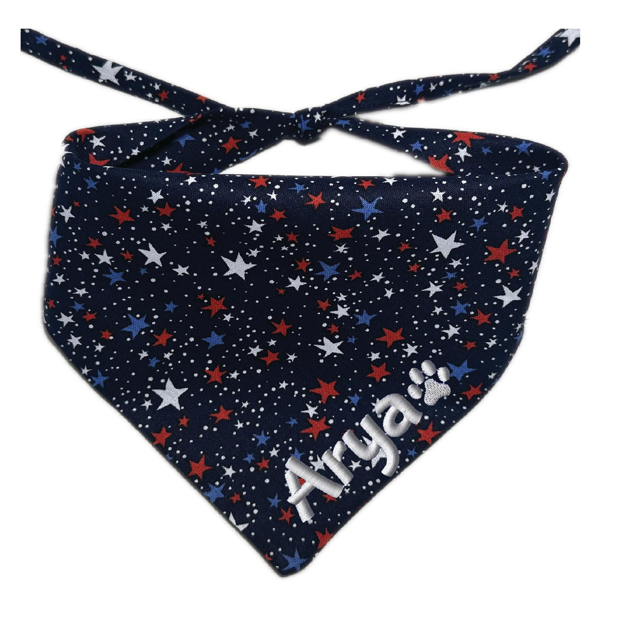Personalized Dog-Flag-4th of July-Red/Patriotic Personalized Dog Bandana, Triangle Bibs Kerchief, Stars Stripes Dog Bandana/American Flag USA/in Loving Memory (Navy with White/red Stars)