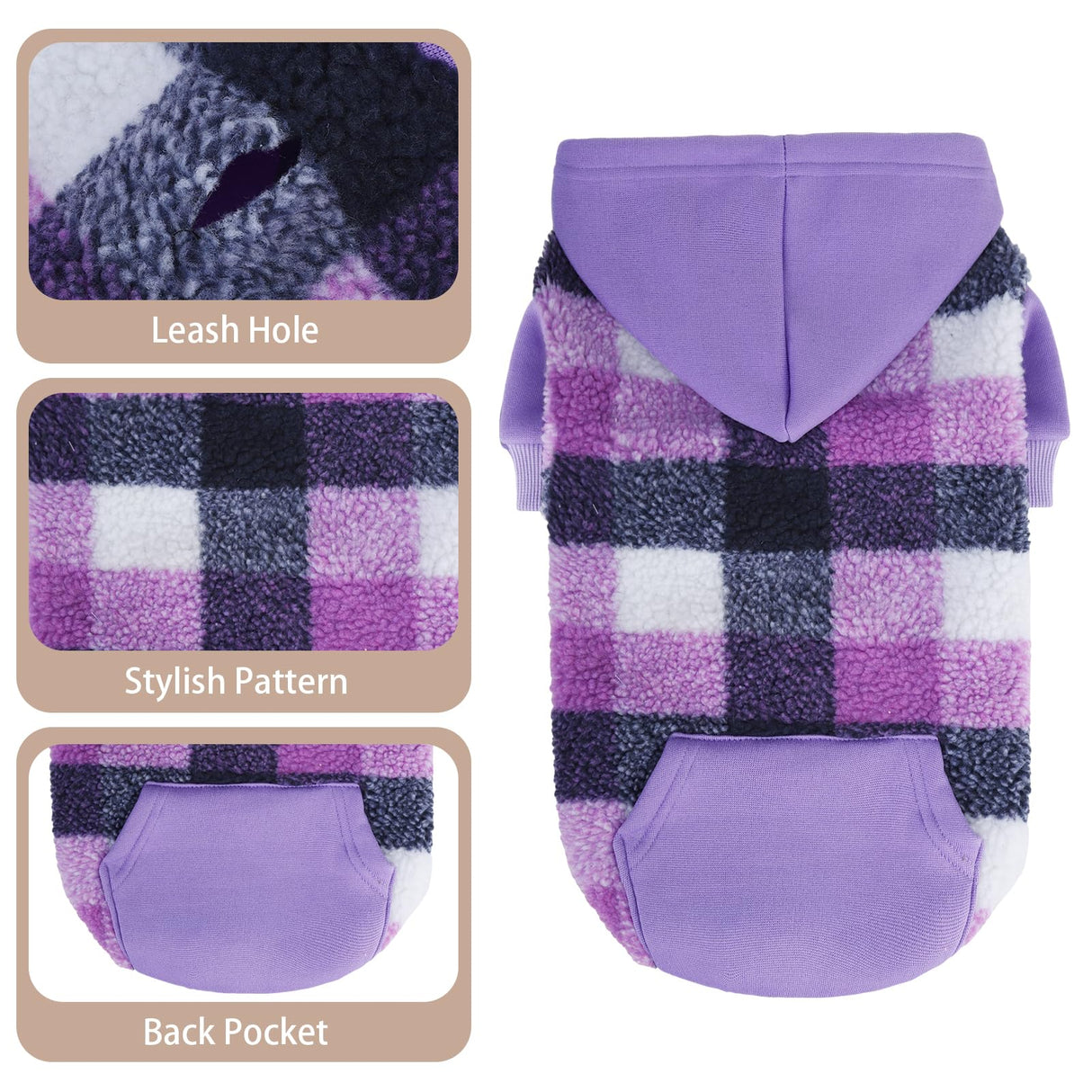 PUPTECK Dog Hoodie Puppy Sweatshirt Warm Dog Sweater Winter Clothes Cold Weather Coats for Small Medium Large Dogs, Purple, S/M