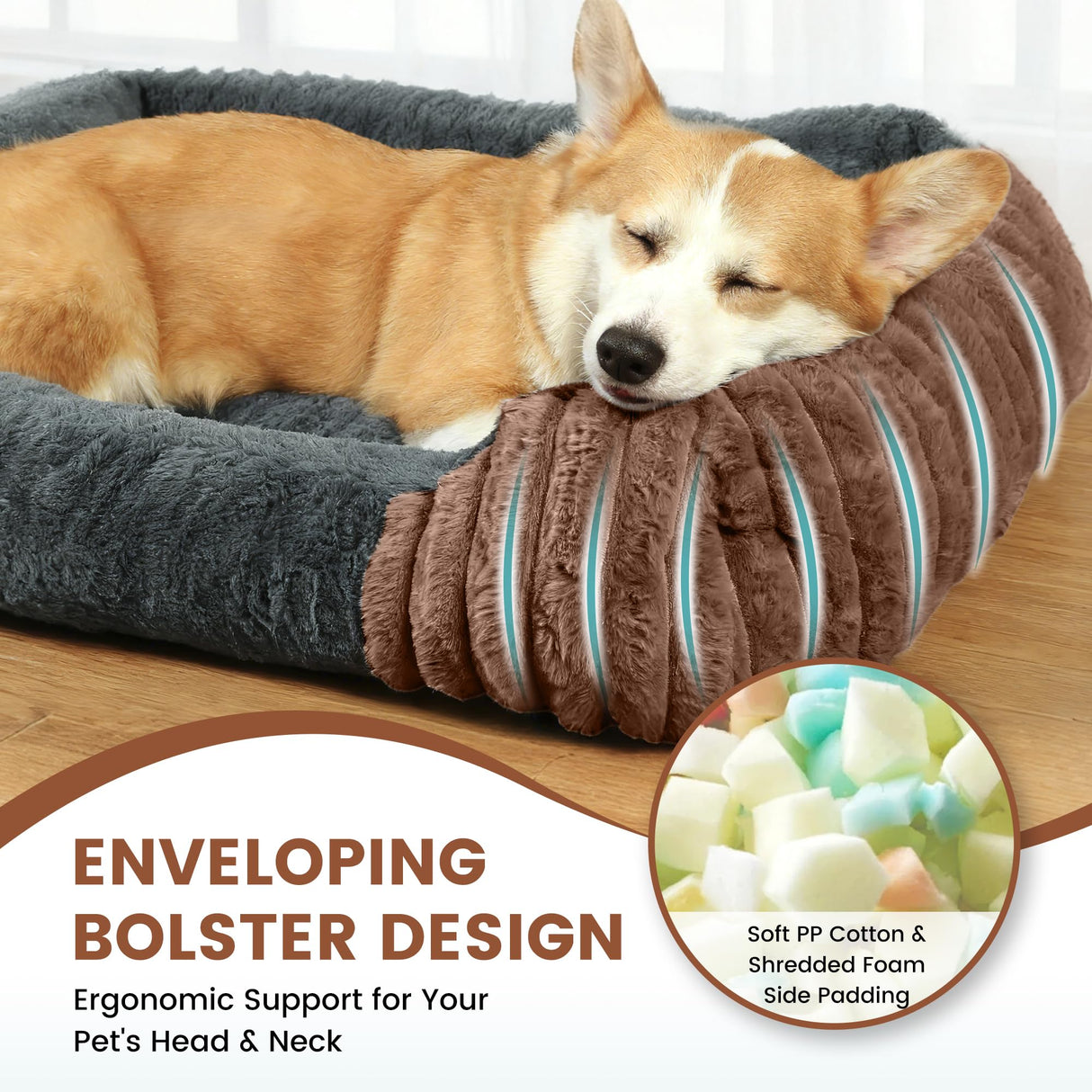 Dog Beds for Medium Dogs 32x24 Inch, Comfort-Sided Orthopedic Dog Bed Couch with Breathable Shredded Memory Foam, Faux Rabbit Fur Pet Bed, Non-Detachable, Non-Slip, Machine Washable