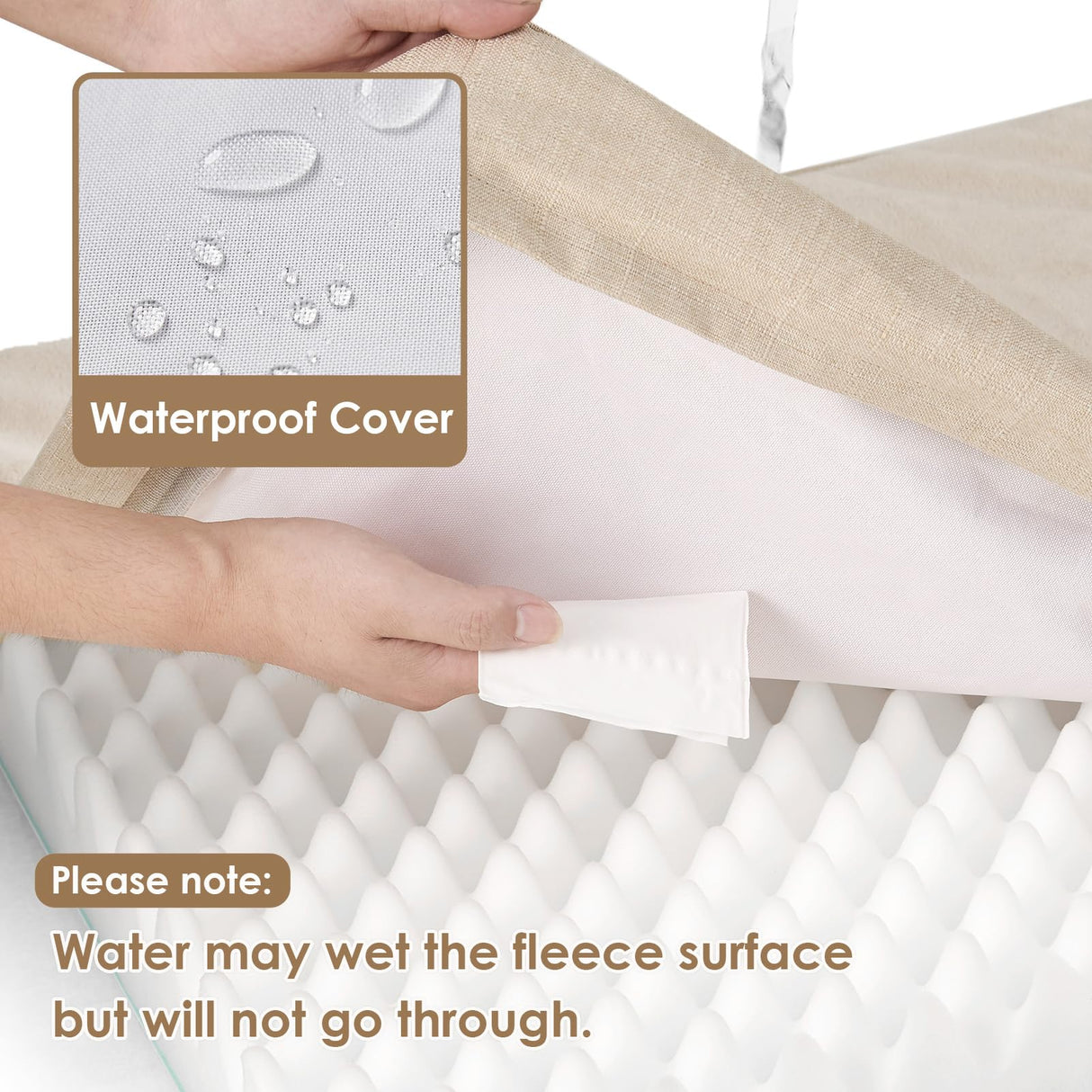 EHEYCIGA Waterproof Dog Bed Orthopedic 30"x20", Memory Foam Pet Bed for Medium Dogs, Washable Pet Mat with Removable Cover, Beige