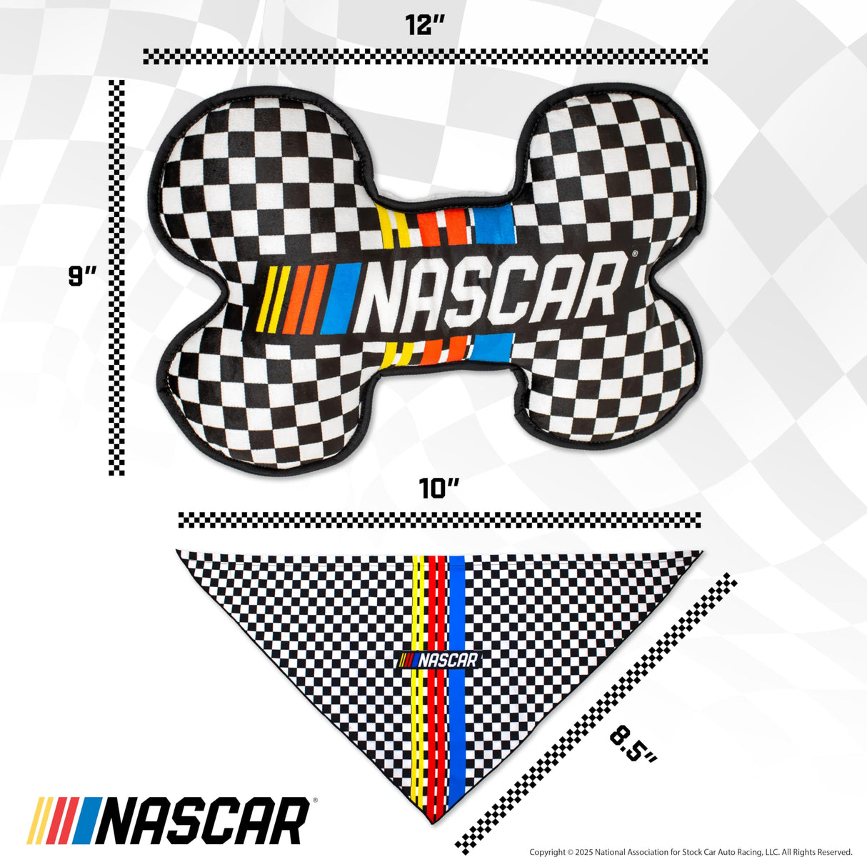 design LAB, Inc. NASCAR Official Merchandise | NASCAR Toy Bone Plush & Bandana, Medium | Soft Squeaky Pet Toy for Dogs Gift Set