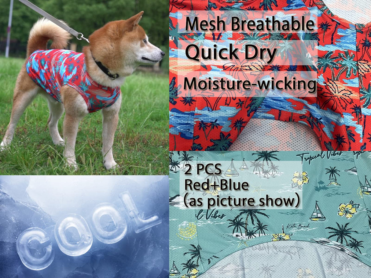 Y-blue Dog Summer Cooling Shirts,Sun Protection Quick Dry Mesh Breathable Medium Tee-Shirt,Red+Blue M