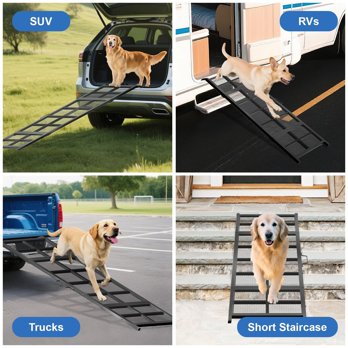 Dog Ramp for Car, 74"x 20" Large Folding Pet Stair Ramp with Non-Slip Mesh, Extra Wide Dog Steps for Medium & Large Dogs Up to 300LBS, Outdoor Portable Dogs Cars Ramp for Car SUV, Truck, RV