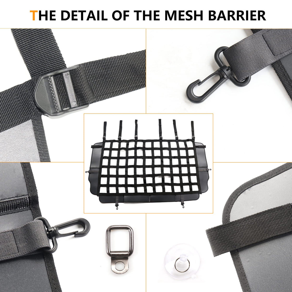 RERPRO Pet Net Safety Dog Barrier for 2007-2026 Jeep Wrangler JK JL 4 Door Accessories, Behind Rear Seat Pet Dog Covers Trunk Cargo Isolation Liner Net for Jeep Wrangler