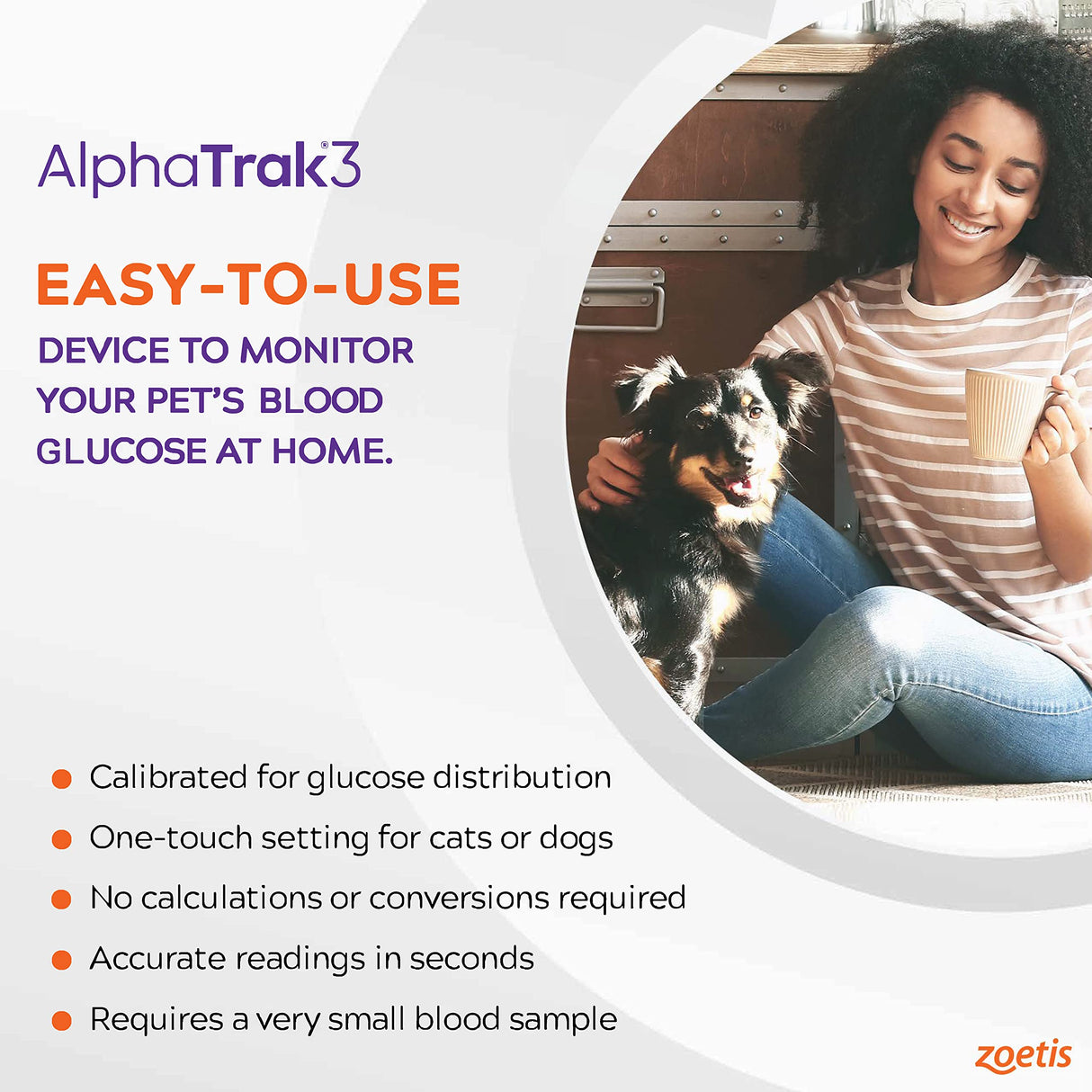 AlphaTrak 3, 8 Piece Pet Blood Glucose Monitoring Kit for Diabetic Cats, Dogs, and Horses All-in-One Solution for in-Clinic Or at Home, with Digital Results, Purple