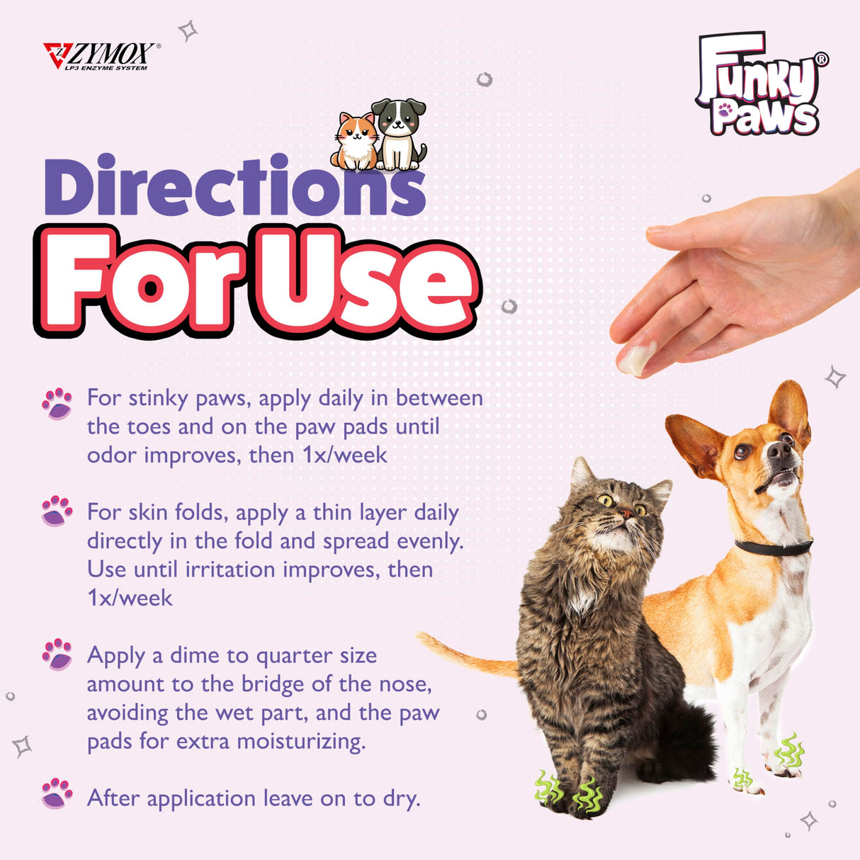 Zymox Funky Paws - Paw, Nose & Fold Cream for Dogs & Cats - Veterinary Strength - Reduces Corn Chip Feet Smell - Hydrates & Soothes The Skin - Relieves Itching & Irritation - Fragrance Free - 90g