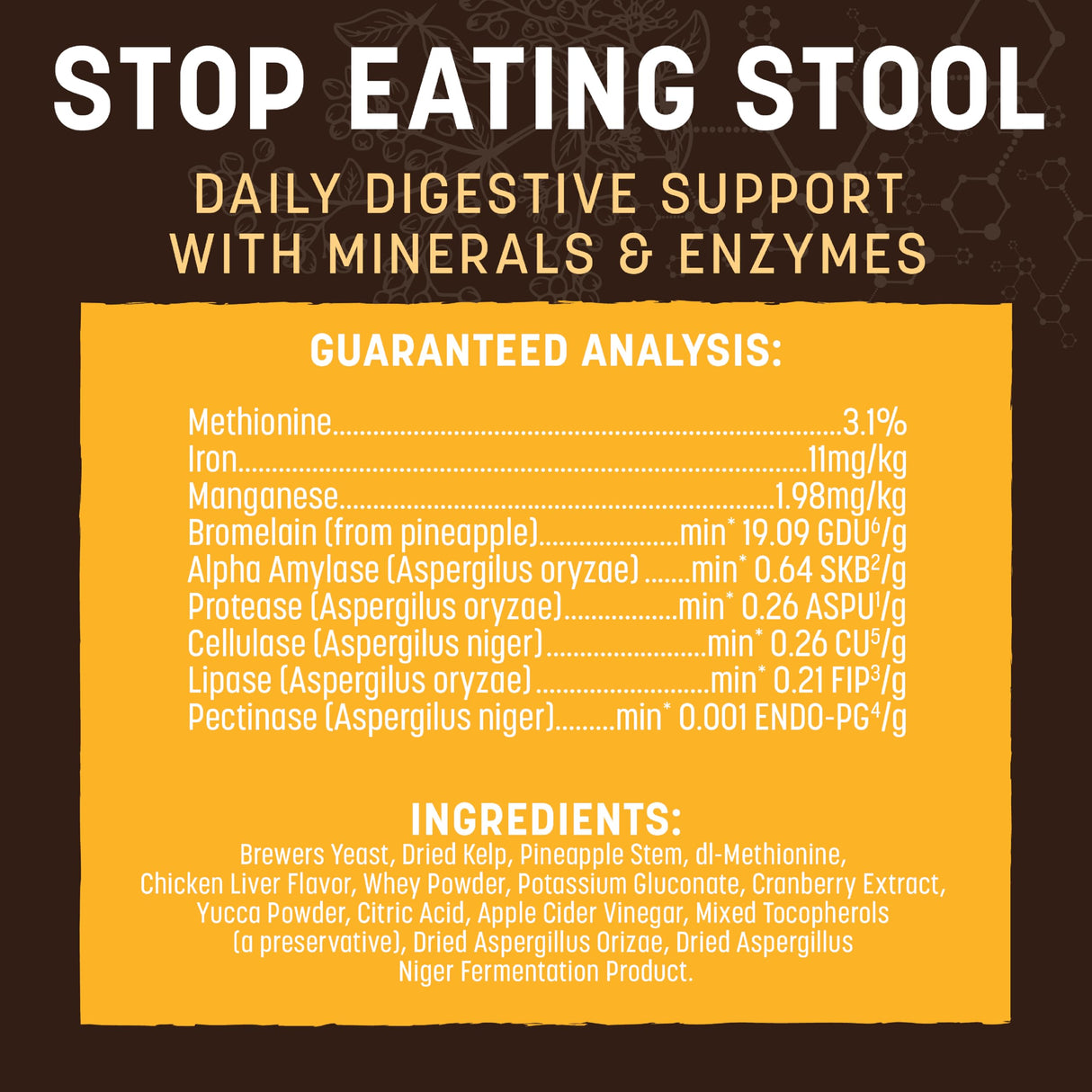 Earth Animal Apothecary Powder Supplement - Stop Eating Stool Nutritional Powder for Dogs & Cats - 8 oz
