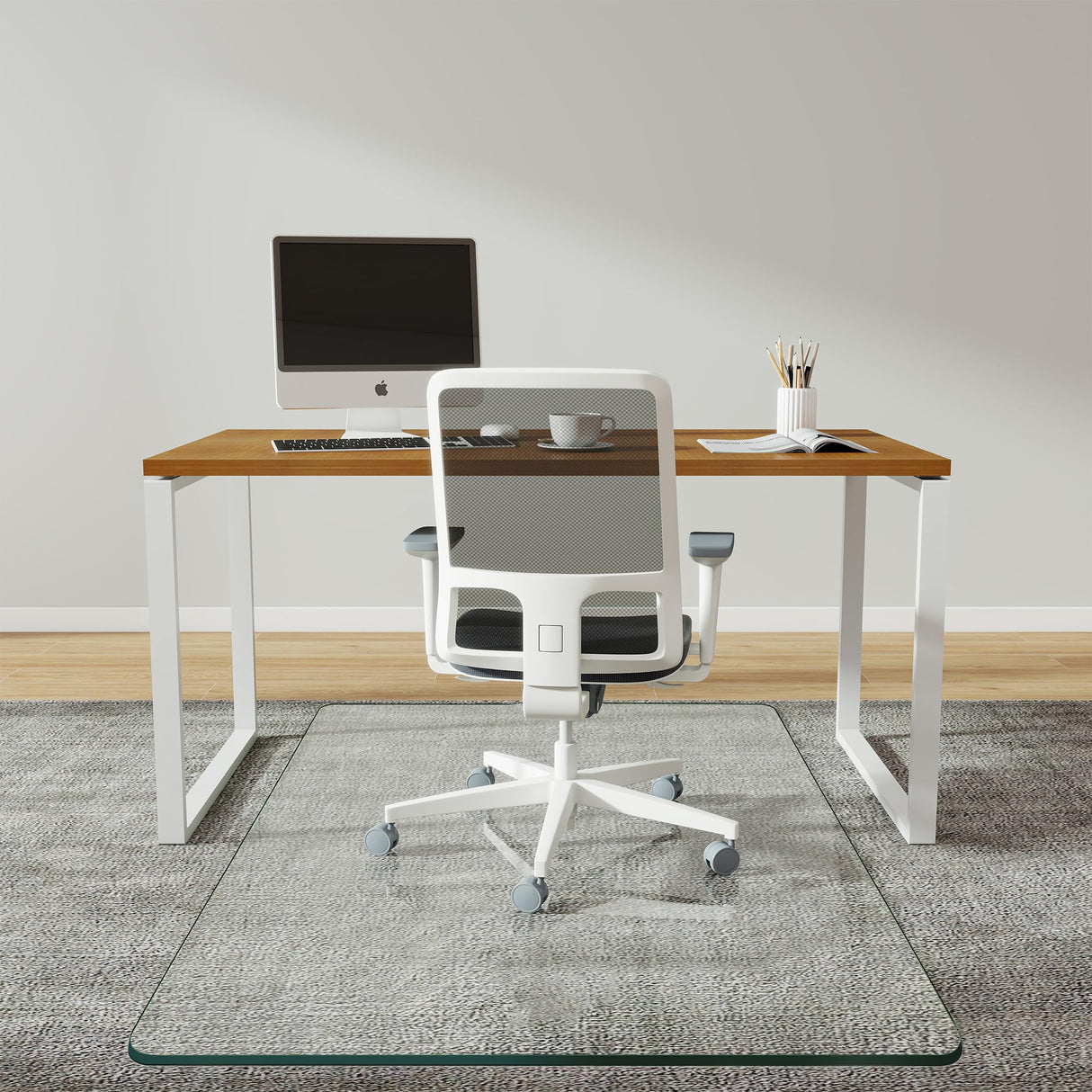 BesWin Glass Office Chair Mat, Tempered Glass Floor Mats for Carpet Floor, Heavy Duty Hard Glass Desk Chair Mat for Home or Office, Anti-Slip & Easy Glide - 29" x 47"
