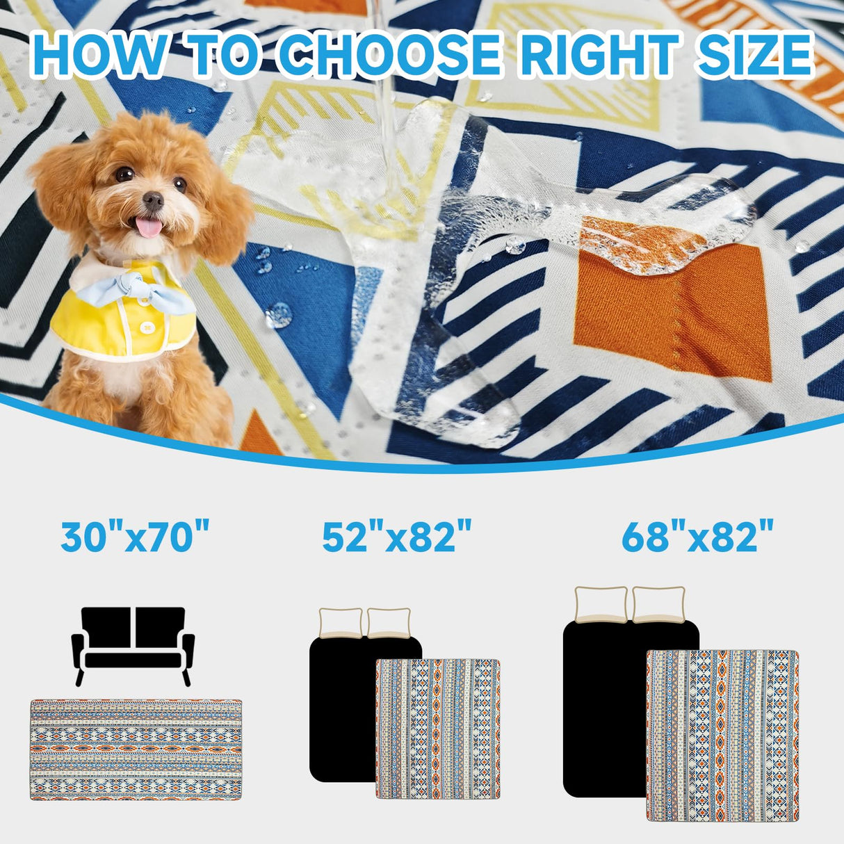 YOSEPATI Waterproof Dog Blanket, Bohemian Dog Bed Cover Pet Blanket, Reversible Sofa Couch Cover for Dogs Washable, Protect Furniture Bed Couch Sofa for Puppy Cat (Blue Medallion, 68×82 Inch)