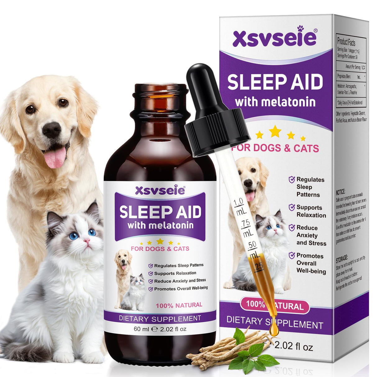 Melatonin for Pets, Melatonin for Dogs, Sleep Aid for Dogs, Melatonins for Cats, Support Aanxiety & Stress Relief, Promotes Relaxation and Deep Sleep, 2Oz Chicken Flavor